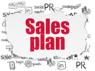 Advertising concept: Sales Plan on Torn Paper background