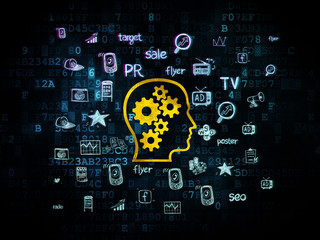 Advertising concept: Head With Gears on Digital background