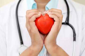 Female doctor holding a beautiful red heart shape