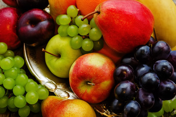 Naklejka na ściany i meble apple, plum, grape, pear, orange, banan
