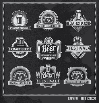 Beer Chalkboard Icon Set - labels, signs, vector design