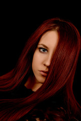 woman portrait isolated on black backgtround