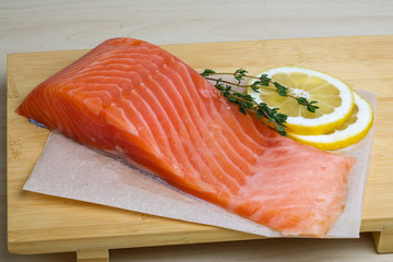Salted Salmon on the wood background