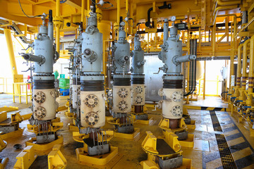 Oil and gas production slot on the platform