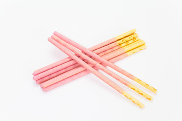 Japanese snack food biscuit stick strawberry coated