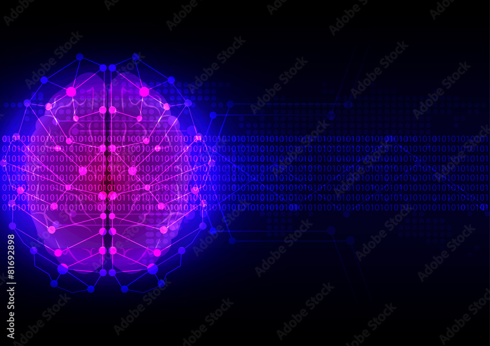 Poster abstract brain digital technology with map dot background