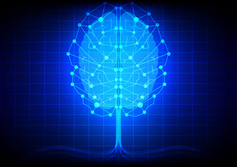 abstrack brain network technology on blue backgrond