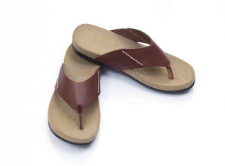 Brown leather slipper isolated on white background