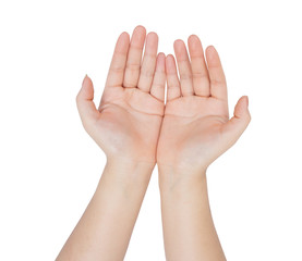 Women open hand isolated on white background
