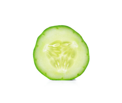 Slice fresh cucumbers isolated on white background