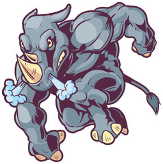 Charging Vector Mascot Cartoon Rhino Left