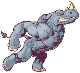 Charging Vector Mascot Cartoon Rhino Right