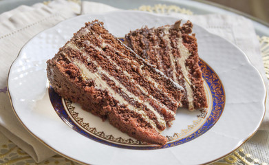 Sweet chocolate cake on a plate