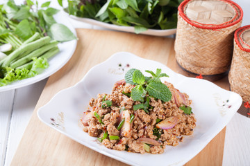 Spicy minced pork salad , Thai food