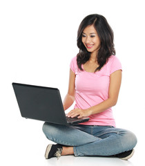 Naklejka premium female sitting with laptop