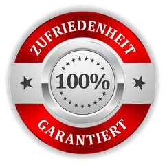 Silber 100 Prozent Zufriedenheit Siegel mit rotem Rand