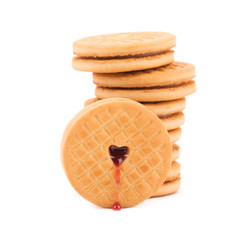 Stack of cookie biscuits with filling.