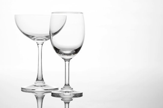 Empty wine glass and cocktail glass art composition creative