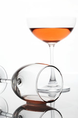 The sparking rose wine in the wine glass and cocktail glass