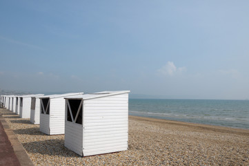 Beach huts along seafront, Weymouth, Dorset