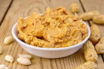 Butter peanut in bowl on board