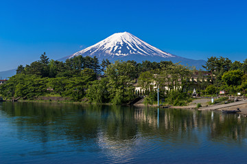 Mount Fuji from Kawaguchiko lakwith blue sky