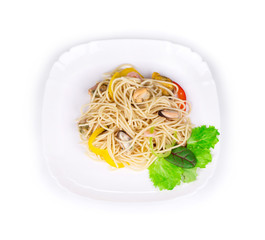 Tasty italian pasta with seafood.