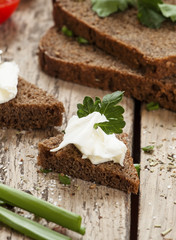 Sandwiches of rye bread with butter