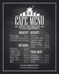 Chalkboard cafe menu list design with dishes name. - obrazy, fototapety, plakaty