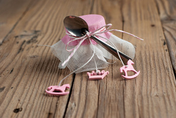 Wedding favor on old wooden table