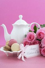 Happy Mothers Day Pink Roses and Tea Setting.