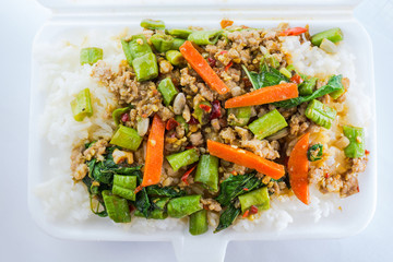 Stir basil with minced pork