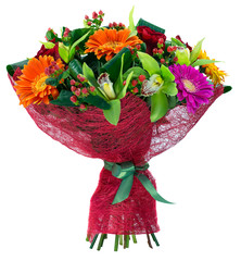 Obraz premium Bouquet of flowers in pink package