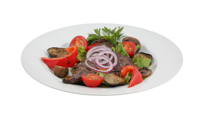 Fresh vegetable salad, sweet pepper and mushrooms