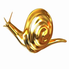 3d fantasy animal, gold snail on white background