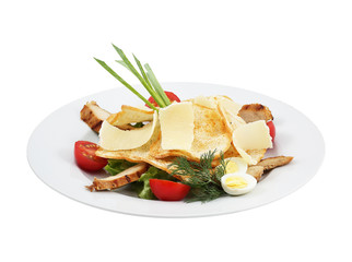 Beef salad, vegetables, cheese and toast