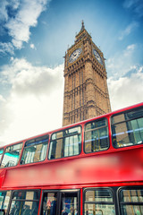 Fototapeta na wymiar Red Double Decker Bus under Big Ben. London travel concept
