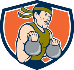 Strongman Lifting Kettlebell Crest Cartoon