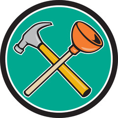 Crossed Hammer Plunger Circle Cartoon