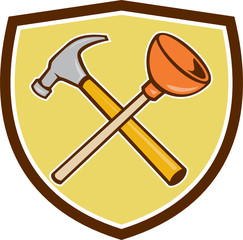 Crossed Hammer Plunger Crest Cartoon