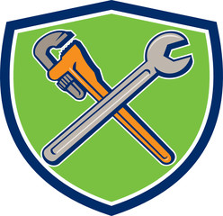 Spanner Monkey Wrench Crossed Crest Cartoon