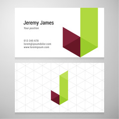 Modern letter J origami Business card template