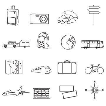 travelling ana vacation transportation outline icons eps10
