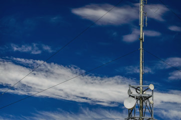 Communication tower radio mast with antenna aerial