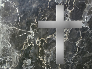 Silbernes Kreuz auf schwarzem Marmor Querformat