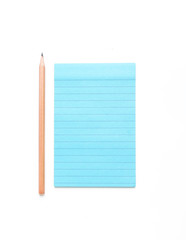 Blank note paper with lines and pencil on white background