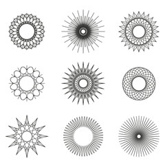Set of geometric shapes, ornament line design, guilloche
