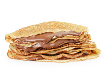 fresh hot blinis or crepes withc chocolate cream isolated on