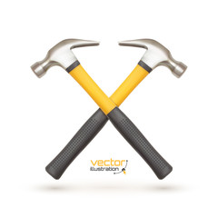 Realistic icon of two crossed hammers, isolated on white