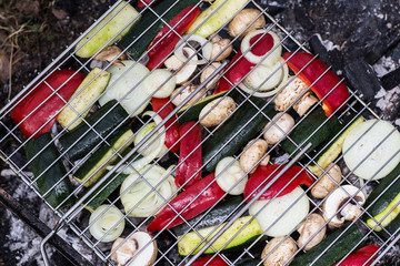 vegetables on the grill grate